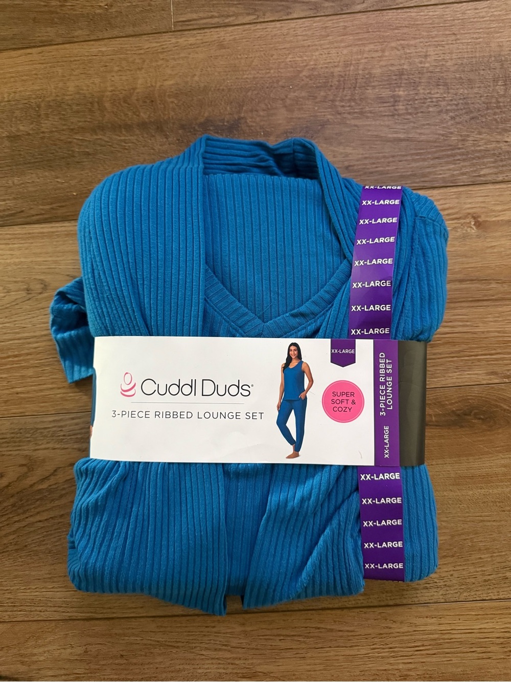 XXL Cuddl Duds Ribbed 3-Piece Lounge Set - Teal